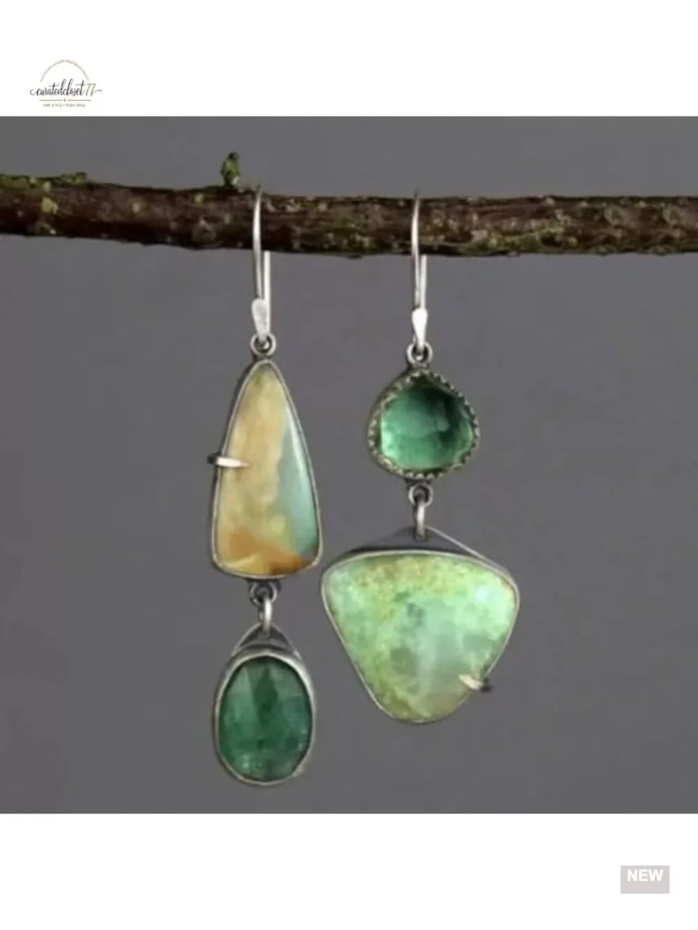 Asymmetrical Natural Stone Dangle Earrings, Irregular Geometric Drop Earrings,